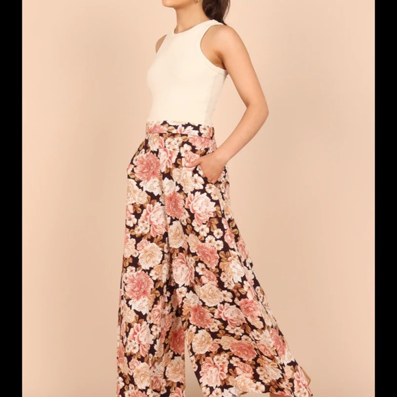 PETAL+PUP TAMARA HIGH WAISTED WIDE LEG PANTS - PEACH FLORAL - Picture 3 of 6